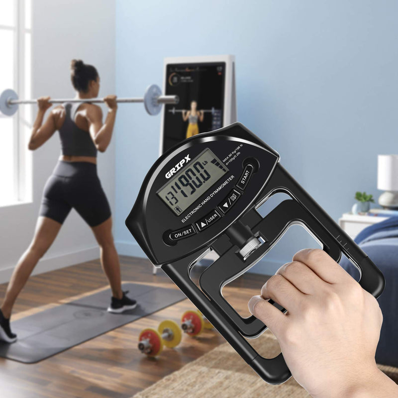 [Australia - AusPower] - GRIPX Digital Hand Dynamometer Grip Strength Measurement Meter Auto Capturing Electronic Hand Grip Power 198Lbs / 90Kgs Black 