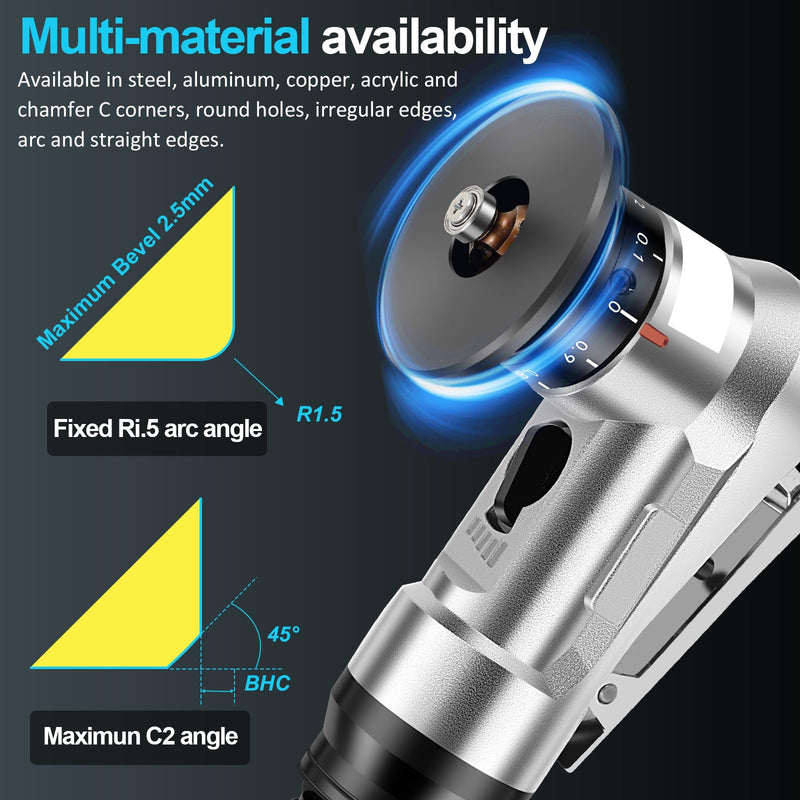 Mini Pneumatic Chamfering Machine, 30000 RPM Portable Air Beveling Machine with 1/4 Inch Air Inlet Handheld, 45° Mini Chamfering Machine Air Tools with Blades for Beveling Deburring 6C+6R+6 bearings Silver