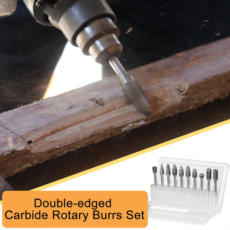 [Australia - AusPower] - EUZUXU 10Pcs Tungsten Carbide Rotary Burr Set for Rotary Tool, for Wood Metal Grinding Engraving Polishing 