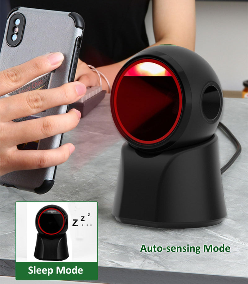 1D 2D Barcode Scanner Desktop, USB Wired Handsfree QR Scanner, Omnidirectional Bar Code Reader Support Screen Code Scanning for POS PC Supermarket Library Retail Bookstore