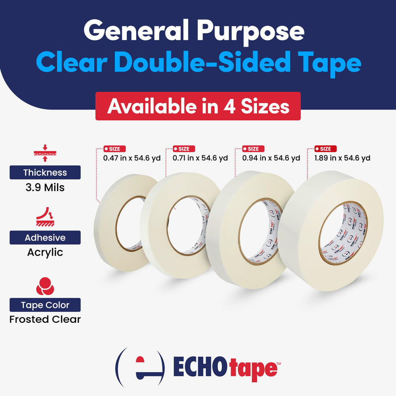 ECHOtape DC-T274A General Purpose Frosted Clear Double Sided Tape for Mounting & Bonding | Double Sided Tape for General Purpose Bonding | Thin Adhesive Tape, 1.89 in x 54.6 yds 1.89 in x 54.6 yds / 48mm x 50m