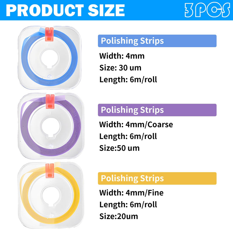 Pack of 3 Tooth Sandpaper, Tooth Sandpaper, Teeth Sandpaper for Tight Spaces, Polishing Strips Teeth (2/3/5 mm x 6 m), Yellow, Blue, Purple, Dental Polishing Strips, Teeth Polishing, for Polishing