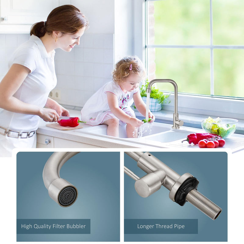 Aolemi Cold Only Water Kitchen Faucet Commercial Bar Tap Single Lever Handle 304 Stainless Steel Brushed Nickel Decked Mounted Single Hole Modern