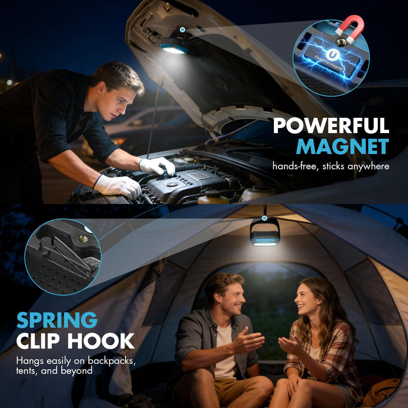 [Australia - AusPower] - 6000mAh Magnetic Work Light Rechargeable, 4000LM 136-LED Magnetic Light with Hook, IP65 Waterproof, 30H Runtime, Portable LED Work Light for Car Repair, Job Site Lighting, Emergency(Blue) 1 Pack Blue 
