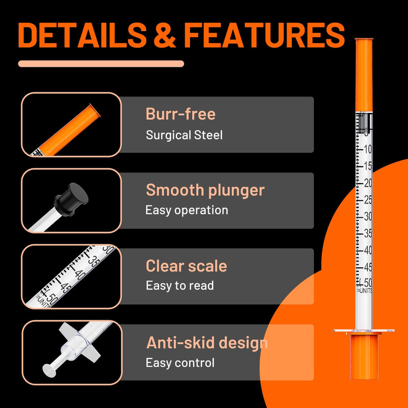 [Australia - AusPower] - 0.5ml 30 Gauge 5/16 Inch Syringe, U-100 0.5cc 30G 8mm Lab Syringes Individually Wrapped, Pack of 25 