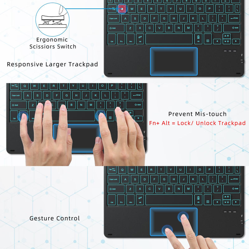 [Australia - AusPower] - Keyboard Case for Surface Go 3 / Surface Go 2 / Surface Go, 7 Color Backlight Magnetic Detachable Bluetooth Keyboard with Trackpad, Rechargeable Keyboard for Surface Go - Black Black Surface Go 3/2/1 Keyboard Case - Backlit 