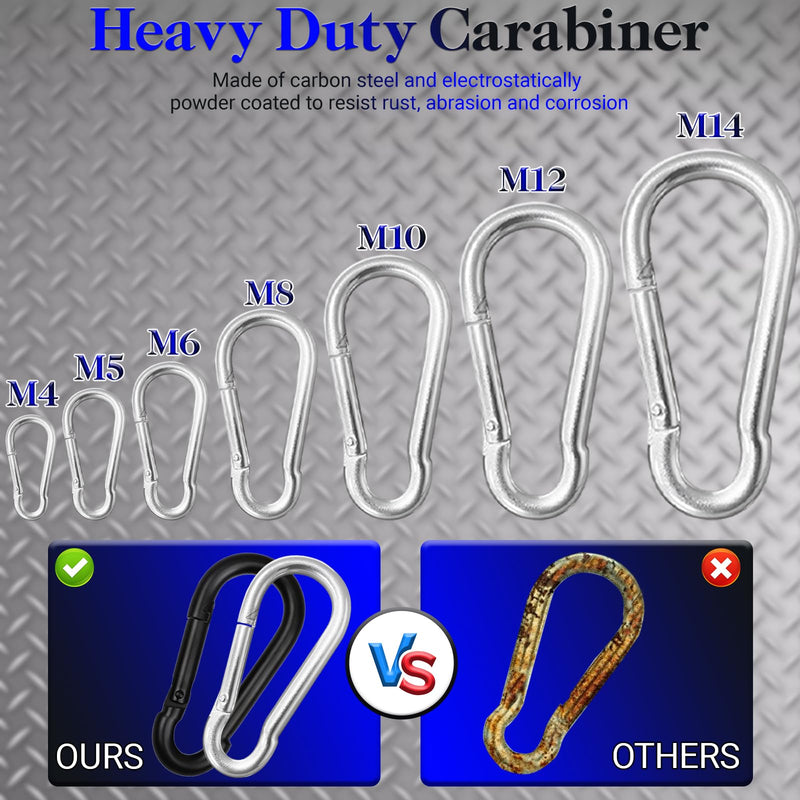 50 Pack 2" Heavy Duty Carabiner Clips, M5 Sliver Galvanized Steel Spring Snap Hooks, Rust-Resistant Keychain Clips for Hammock, Camping, Hiking, Fishing, Swing Set M5-2" Silver 50