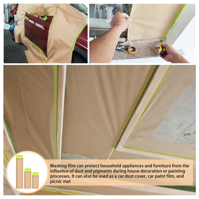 Tape and Drape, Paint Masking Paper, Masking Paper, 20" X 150feet Car Protection Covering Paper, Paint Tape, Assorted Masking Paper, for Car and Furniture, Floor(6",12",20") 3 pack(6",12",20")