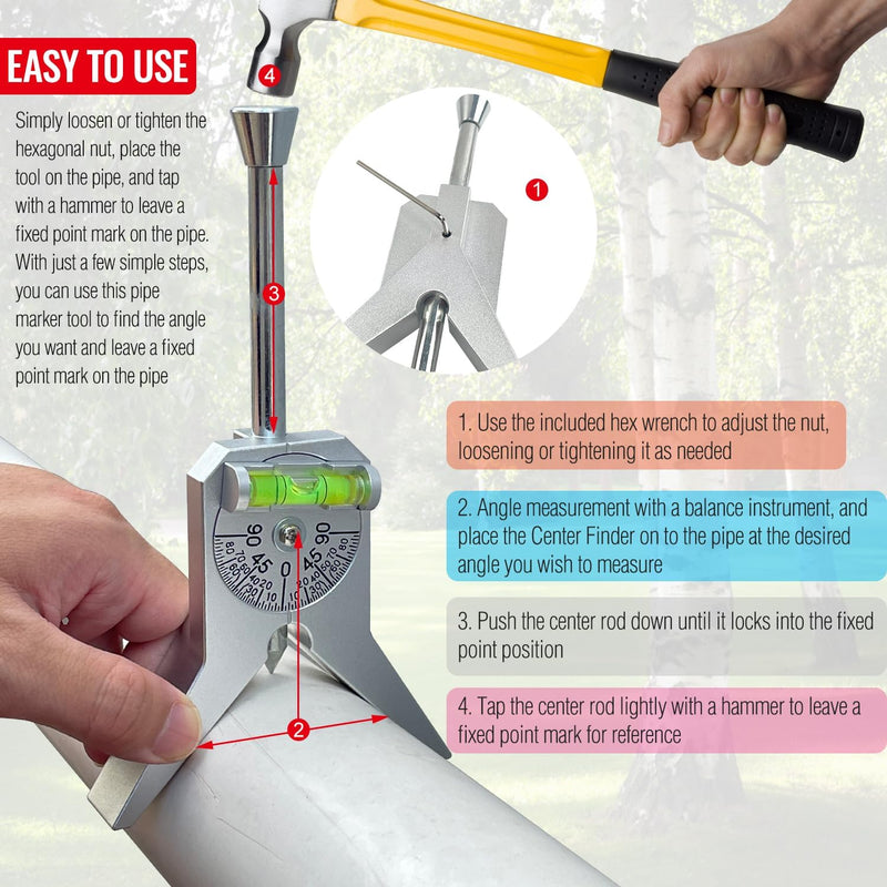 Pipe Center Finder Punch Tool and Marker Tool for Pipes 1/2" and Larger, Pipe Locator Level, Flange Wizard Center Finder - Upgraded Design for Accurate Pipe Diameter Measurement and Marking