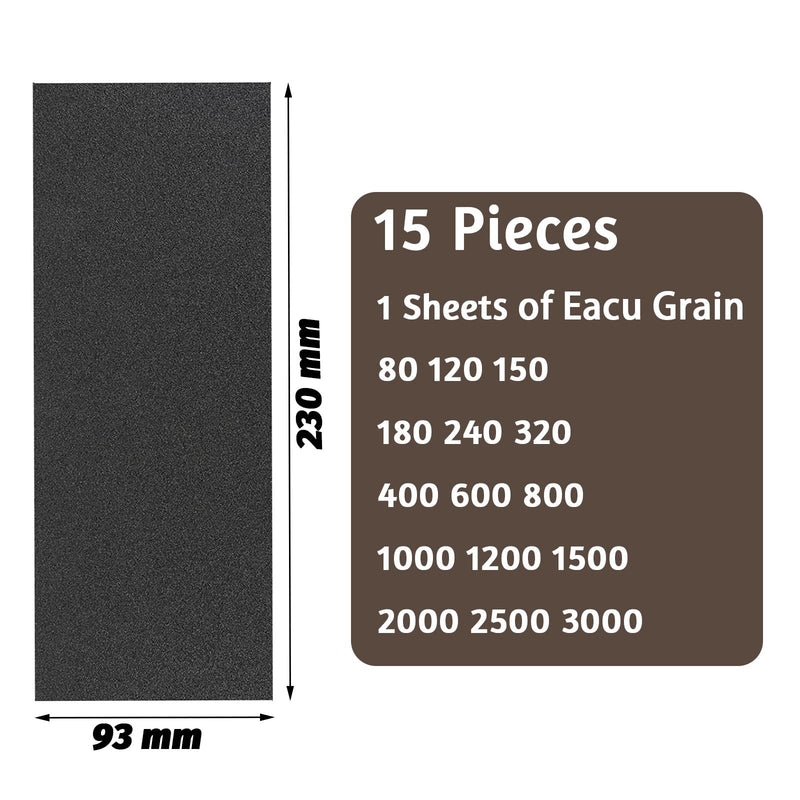 [Australia - AusPower] - zoerbufan 15 Piece Professional Sandpaper Set 23 x 9 cm, Grit 80 120 150 180 240 320 400 600 800 1000 1200 1500 2000 2500 3000, Wet and Dry for Car Metal Wood Varnish Walls Glass Finishing Sanding 
