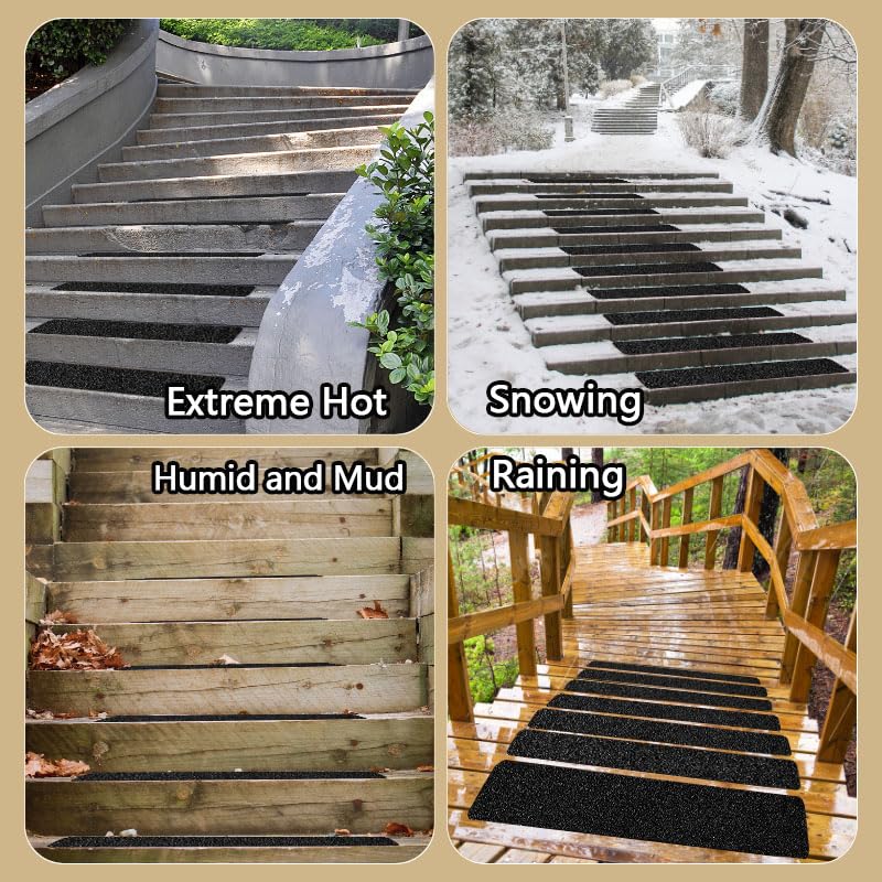 CHUANGSEED 12-Pack Non-Slip Outdoor Stair Treads Grip Tape 4'' x 30'', Heavy Duty Black Grit Anti-Slip,High Traction Adhesive Treads Suitable for Most Slippery Surfaces 4''x30''