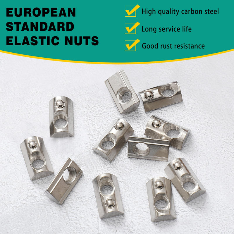 [Australia - AusPower] - 100 Pcs 2020 Series M5 T Nuts Half Roll in Spring Silver Thread Spring Carbon Steel European Standard T Nut for Aluminum Extrusion Profile 100 
