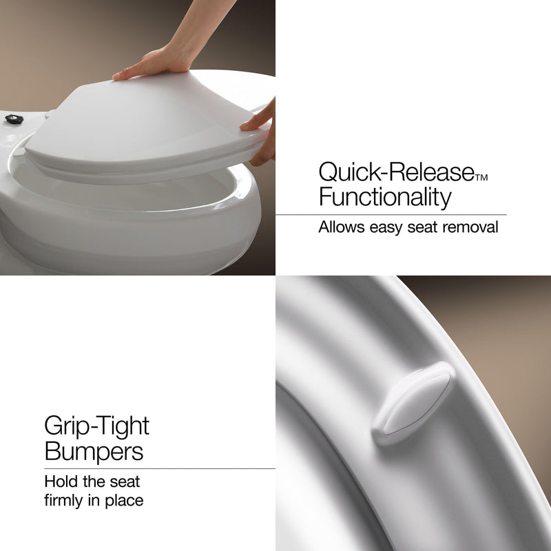 KOHLER K-28004-0 Drift ReadyLatch Quiet Close Elongated Toilet Seat, White, Grip-Tight Installation, Slam Prevention