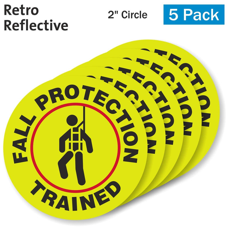 SmartSign Fall Protection Trained Pack of 5 Hard Hat Labels | Retro-Reflective, 2" Circle