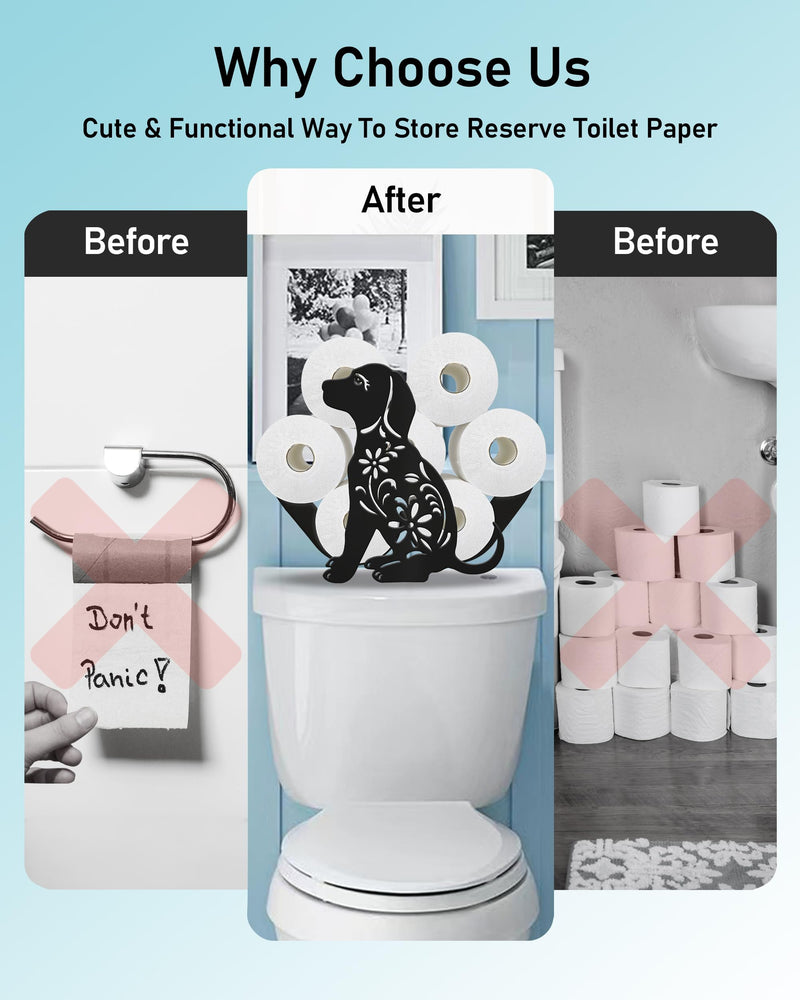 Dog Toilet Paper Holder Stand for Extra 8 Rolls, Unique Decorative Free Standing Toilet Paper Storage, Farmhouse Bathroom Animal Decor Accessories Storage Cabinet Dusky Black - Flower Dog
