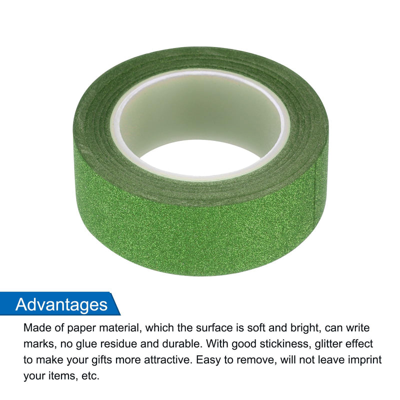 MECCANIXITY 4 Pcs 0.6 Inch x 11 Yards Glitter Washi Tape Green Crafting Tape Glitter Masking Tape Decorative Tape Self Adhesive Stick for Festival Decoration Scrapbooking,Planner,DIY