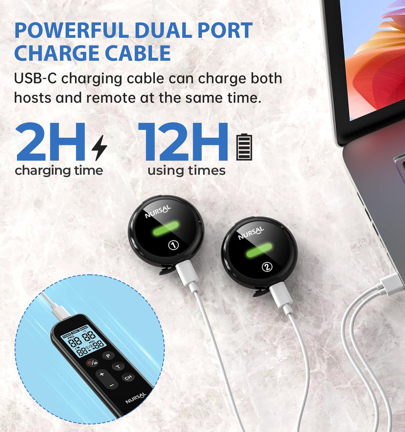 [Australia - AusPower] - NURSAL Wireless TENS Unit Muscle Stimulator, Dual Host TENS EMS Machine for Pain Relief, 18 Modes 20 Intensity Remote Control Pulse Physical Electrotherapy for Back Shoulder Pain (2 Pads) Black 