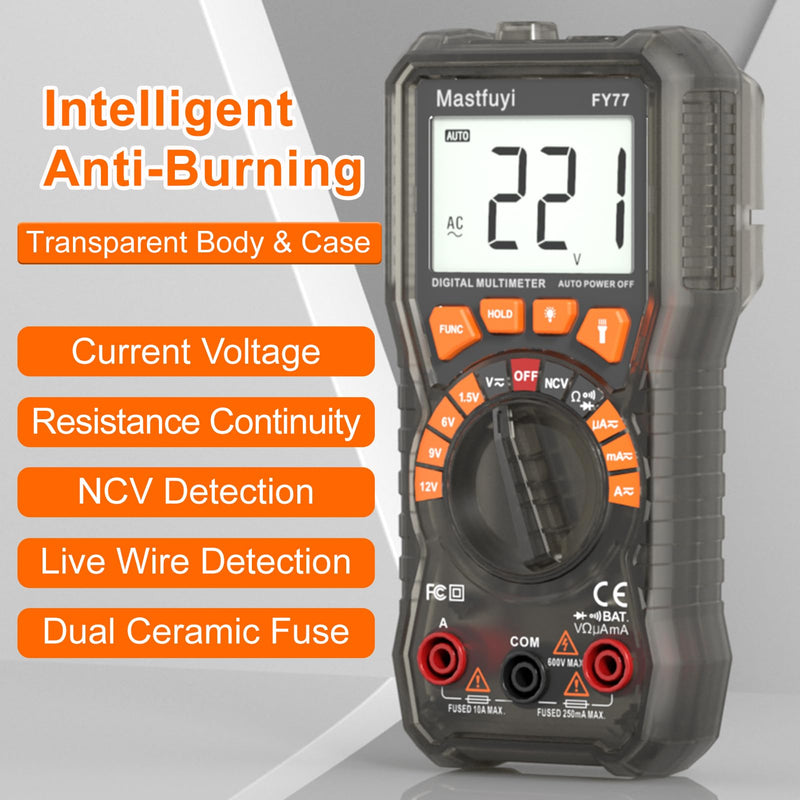 [Australia - AusPower] - Digital Multimeter, Portable Multimeter Tester, 2000-Count Voltmeter/Ohmmeter with Auto-Range Function; Accurate Measurement of Voltage, Current, Resistance, Diodes, Continuity, Capacitance [ FY77 ] 