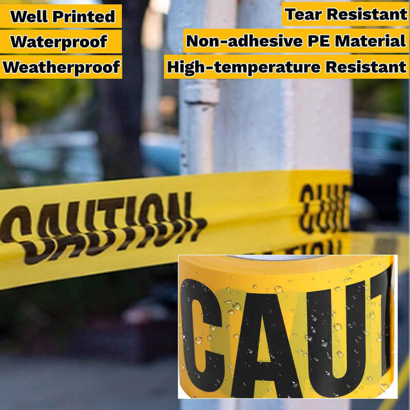 Yellow Caution Tape 2 Pack, 3" x 656FT Yellow Warning Tape Halloween Caution Tape Roll, Construction Tape for Danger Hazard Areas Crime Scene Easter Day Decorations