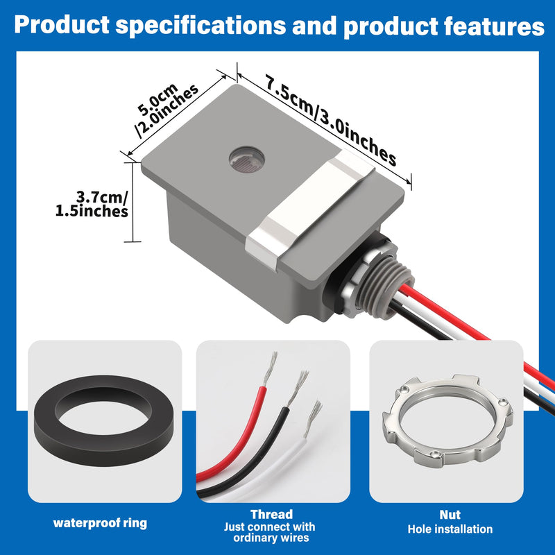 [Australia - AusPower] - 2 Pack Photocell Sensor for Outdoor Lights, 120VAC 50/60Hz Dusk to Dawn Photoelectric Switch with IP54 Waterproof Housing, Automatic Light Control for Yard, Garden, and Driveway 