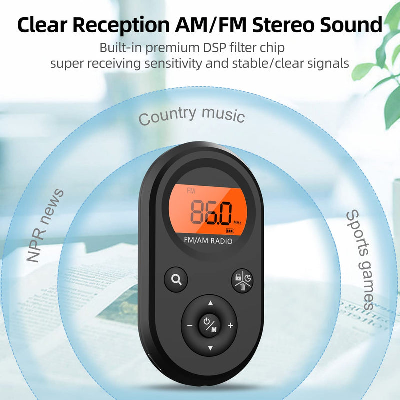 [Australia - AusPower] - Personal Pocket Radio AM/FM Portable, Rechargeable Transistor Radio with Best Reception, Long Battery Life, Stereo Headphones, Sleep Timer, Backlit… MI01 AM/FM radio 