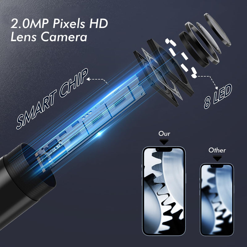 Endoscope Camera with Light 10 m, 1080P HD Endoscope Camera Mobile Phone Waterproof IP67 No WiFi Required Inspection Camera Channel Camera Mobile Phone with 8 LED Lights for Android & iOS, Tablet 32.8 ft/10 m
