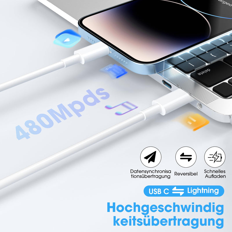 USB C Lightning Cable, Pack of 2, 1 m + 2 m, for iPhone Charging, MFi Certified for Apple, Fast Charging Cable for iPhone 14/13/12/11/Pro/Pro Max/Mini/XR/XS/XS Max/X/8/7/6/6s/Plus/iPad