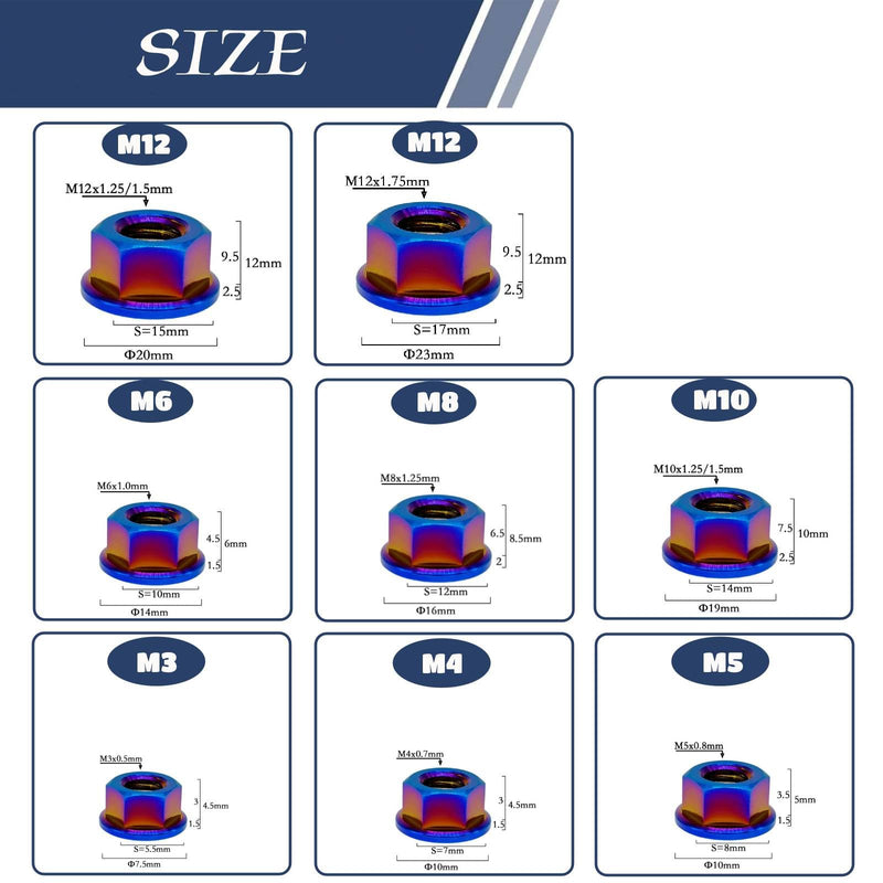 [Australia - AusPower] - RISON Titanium Nut Titanium Flange Nut M4x0.7mm Titanium Sprocket Nut Burnt Blue 6AL4V Titanium Flange Nut for Motorcycle 5PCS 