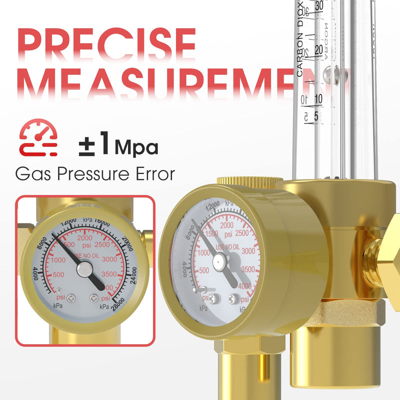[Australia - AusPower] - Yeswelder Argon/CO2 Mig Tig Flow Meter Gas Regulator Gauge Welding Weld & Inert Gas Welding Hose 8.2 ft,5/"8 UNF-18RH Fittings 