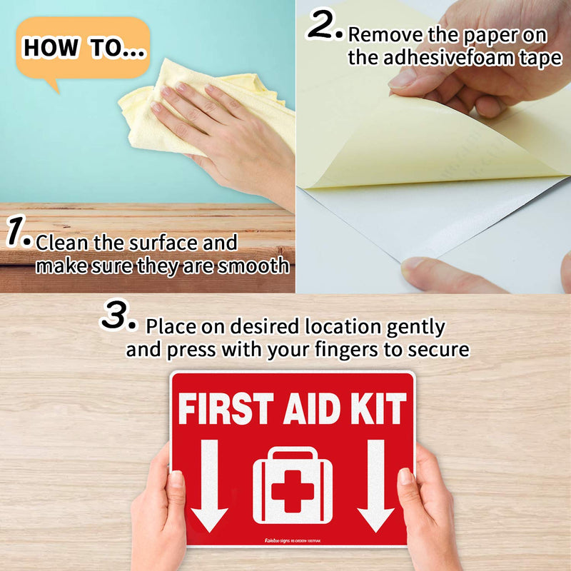 First Aid Kit Sticker, First Aid Kit Sticker Decal for Home, Schools and Business, 2 Pack, 10 x 7 inch Self-Adhesive Vinyl Decal Stickers, Reflective, UV Protected, Waterproof