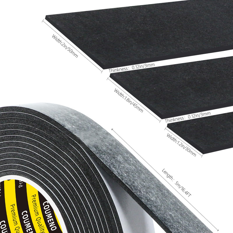 Single Sided Strong Self-Adhesive Foam Tape Strips 1inX16.4FT, Black Weather Stripping for Door/Window Seal, Gap Insulation, DIY Homeowners Easy Install (0.12in Thickness)