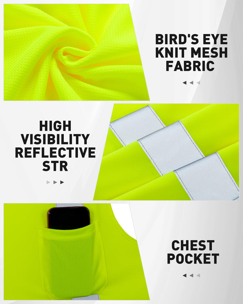 3 Pcs Safety Reflective Sleeveless Shirts Men High Visibility Tank Top Hi Vis Construction Work Shirts with Pocket Yellow Large