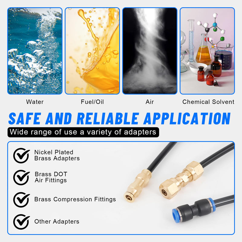 [Australia - AusPower] - Air Line Tubing Kit, 1/4" OD DOT Air Line 50 FT(15 m) SAE j844 PA Nylon Air Hose Tubing and Push to Connect Fittings for Air Brake System Or Fluid Transfer, 15 Pcs Compressed Accessories Kit 1/4"-50FT hose 