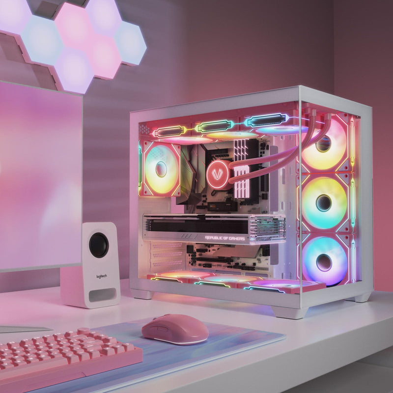 Vetroo Pink LF120 3-Pack Infinite Mirror PC Fan 120 mm ARGB Case Fan with ARGB & PWM Smart Control, FDB Bearing, Controller Included, Nine Blades Design & 8 Rubber Pads for Low-Noise Operation Forward Blade