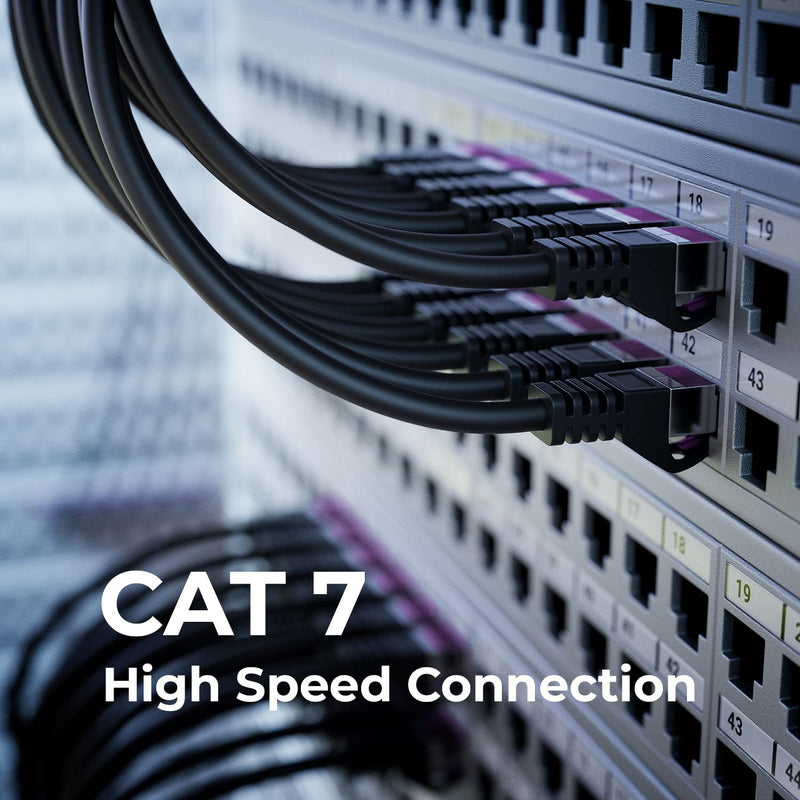 deleyCON 1 m CAT7 Network Cable RJ45 10 Gigabit Pack of 5 - Black | Patch cable Ethernet cable, copper, SFTP PiMF shielding, LAN DSL, switch, modem, router, patch panel, CAT7 CAT6 CAT5 5x 1 M