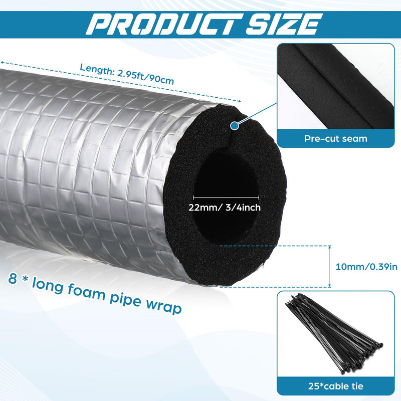 Tondiamo 8 Pcs 3 ft Pipe Insulation Foam Tube Self Adhesive Insulation Foam Wrap with Aluminum Foil Tape Water Tubing Cover for Outdoor Winter Irrigation, Spigot, Sprinkler Protection(3/4 Inch) 3/4 Inch