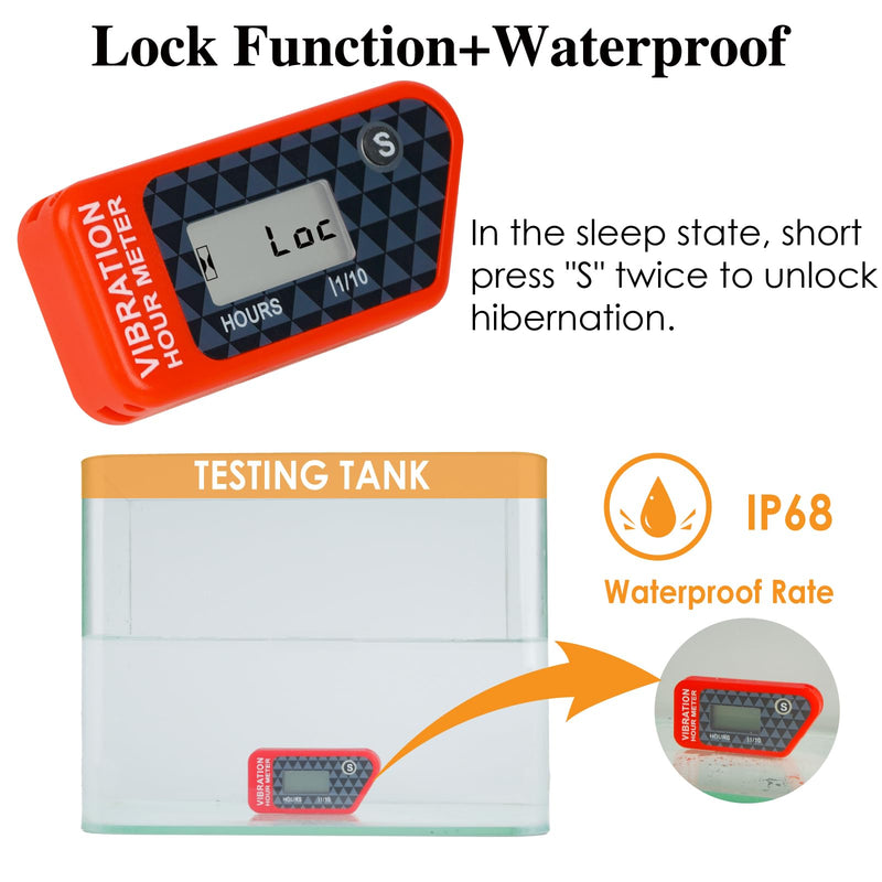 LCD Digital Hour Meter Gauge Vibration Activated,Waterproof Design,for All Vibrating Machine,Air Compressor,Generator,Lawn Mower,Motorcycle,Chainsaw (Red) Red