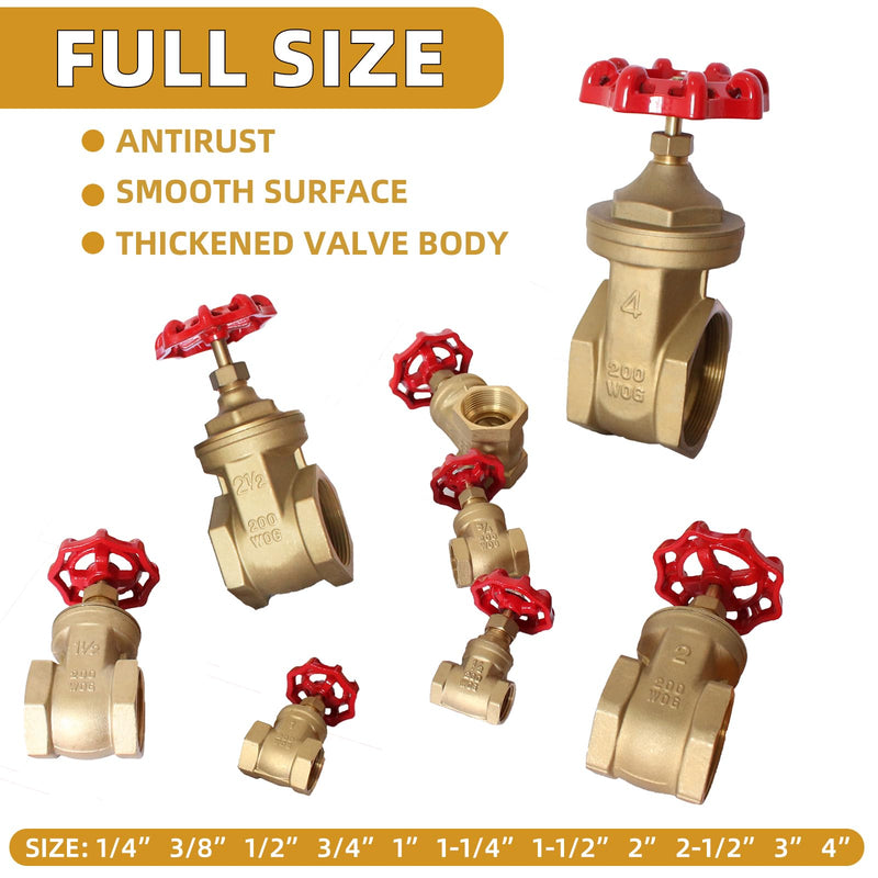 3/4" NPT Brass Gate Valve, Heavy Duty Female x Female Thread Manual Rotary Sluice Valve with Wheel Handle for Water, Oil, Gas, Industrial Plumbing, and HVAC Systems (3/4", DN20) 3/4"-NPT