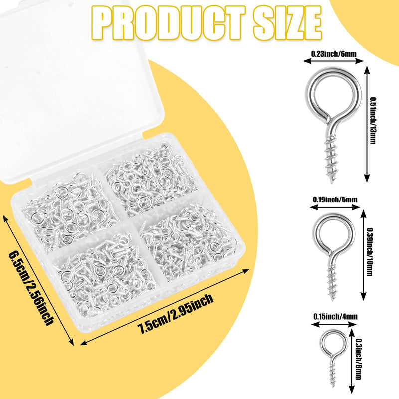 [Australia - AusPower] - 720PCS Small Screw Eye Pins, 3 Styles of Mini Eye Screws, Eyelet Pins Hooks for DIY Crafts, Art Projects, Tiaras and Jewelry Making - Silver 