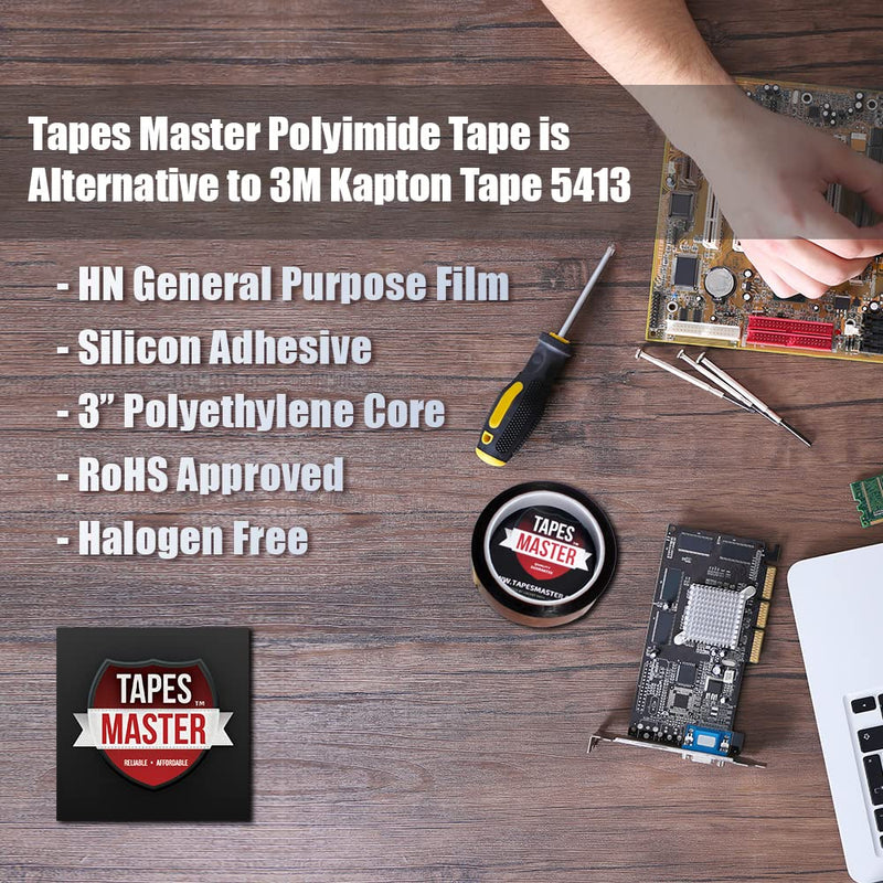 Tapes Master Multi-Size Value Bundle - 3/8" and 1/2" x 36 Yds Kapton Tape 1 Mil Polyimide High Temperature Heat Resistant Heat Transfer Thermal Electrical Insulation Tape