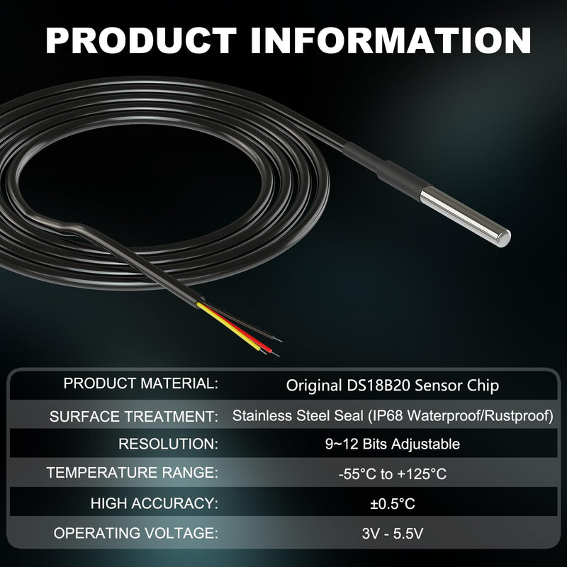 [Australia - AusPower] - DROK 2 Pack Waterproof DS18B20 Temperature Sensor Probes with 2 Pack 4.7K ohm Resistors for Arduino Raspberry Pi DIY 1m 