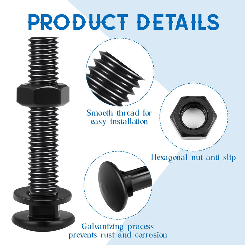 [Australia - AusPower] - Zonon Carriage Bolt Kit Galvanized Carriage Bolt Set Includes Rust Resistance Bolts Washers and Nuts for Fastening Accessories (12 Sets,Black,1/4 x 1-1/2 Inch) 1/4 x 1-1/2 Inch Black 12 