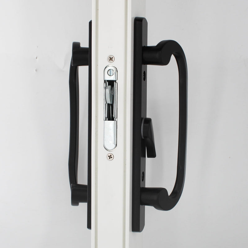 Patio Door Handle 3-15/16 Inch(10cm) Hole spacing （Right and Left Handed）(fit for 45degree Mortise Lock but NOT Included) Non-keyed (Centered, Black) centered