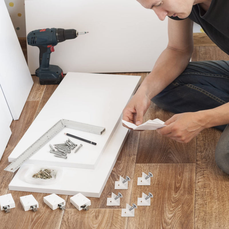 [Australia - AusPower] - 120 Pcs Drawer Wedges with Screws, Drawer Bottom Support Brackets, Fixing Mending Wedges, Plastic Angle Code Bracket Fasteners, Drawer Reinforcement Repair Kit for Furniture Sagging Drawer 