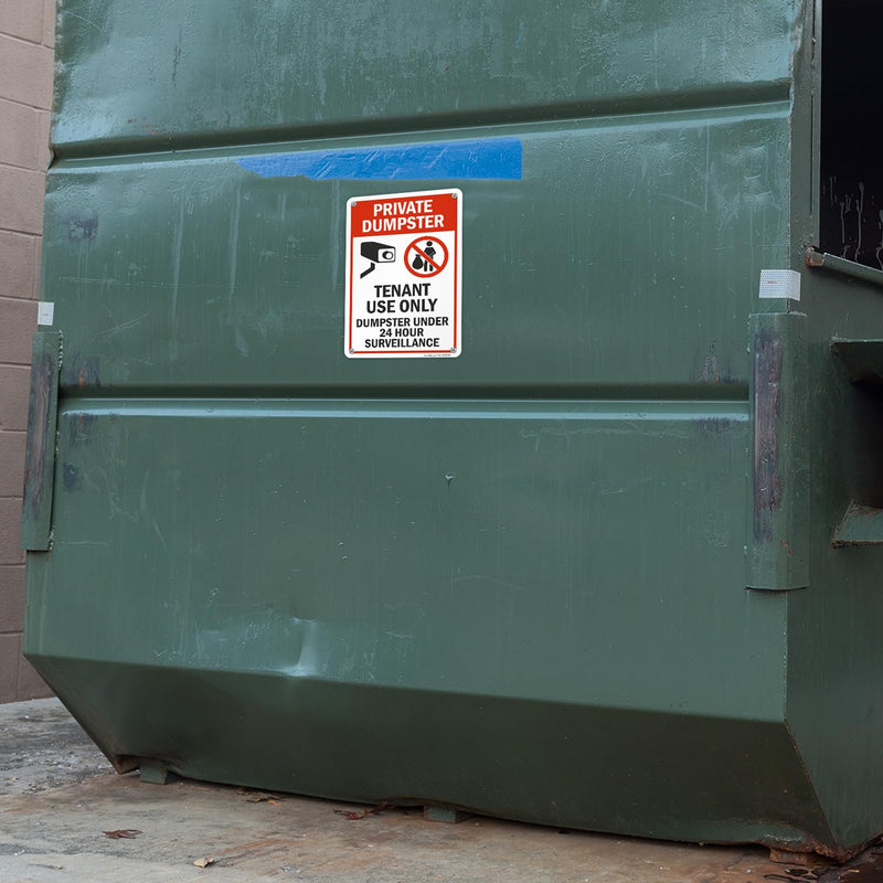 SmartSign “Private Dumpster - Tenant Use Only, Dumpster Under 24 Hour Surveillance” Sign | 12" x 18" Aluminum 12" x 18" Aluminum Sign