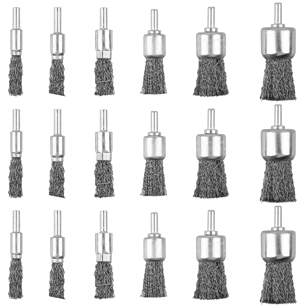 18 Pack Wire End Brush Set, Wire Brush for Drill ,6 Sizes 0.012"Crimped Wire Wheel for Drill 1/4 Inch Shank, for Drill Attachment 18 Pcs Kit