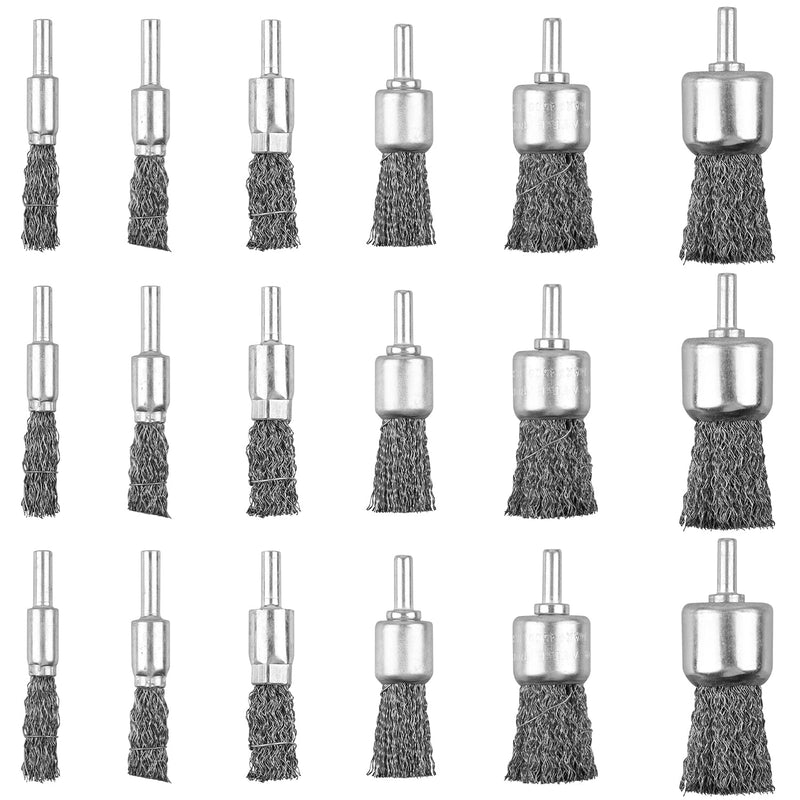 18 Pack Wire End Brush Set, Wire Brush for Drill ,6 Sizes 0.012"Crimped Wire Wheel for Drill 1/4 Inch Shank, for Drill Attachment 18 Pcs Kit