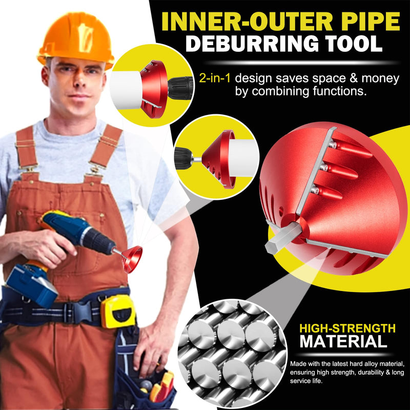 [Australia - AusPower] - 2 in 1 Inner-Outer PVC Deburring Tool, Chamfer Reamer Inner-Outer Pipe Beveler for 0.75" to 3.5" OD & 0.92" to 3.89" ID PVC, CPVC, ABS, PP, PE Pipes – 3 Sharp Blades, Fits Standard Drills 