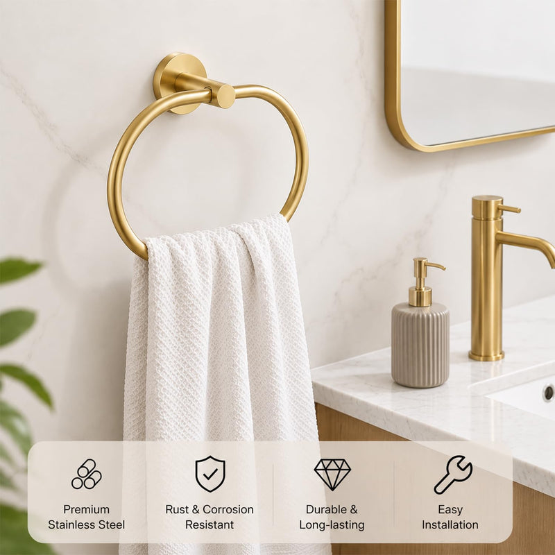 Brushed Gold Bathroom Accessories Set, 7 Pieces Gold Towel Bar Bathroom Hardware Set, 31.5 Inch Towel Racks for Bathroom, SUS304 Stainless Steel Bathroom Towel Holder Toilet Paper Holder Wall Mounted Brusehd Gold