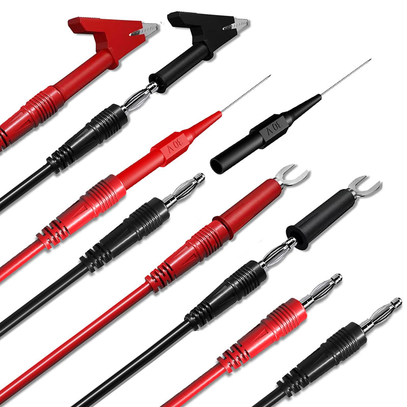 [Australia - AusPower] - Cleqee Pack of 10 4 mm Banana Plug to Banana Plug Test Leads Soft Flexible Cable with Crocodile Clips Flat Connector Wire Penetrating Test Probes for Multimeter Electrical Testing Type C 